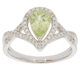 Green Peridot 14K White Gold Ring with Diamond Accent, elegant pear-shaped design, perfect for luxury jewelry collections.